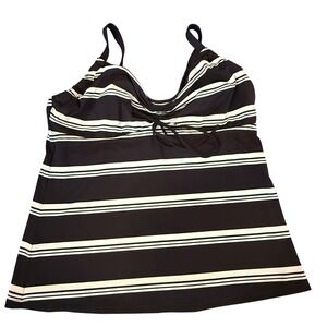 Lands End Striped Tankini Top Swimsuit‎ Top Women's Size 10 D Black White